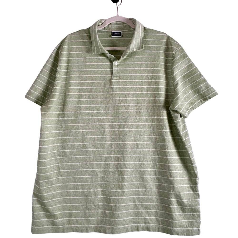 Charles Tyrwhitt Mens 2X Large Pale Green Stripe Linen Cotton Blend Polo Shirt